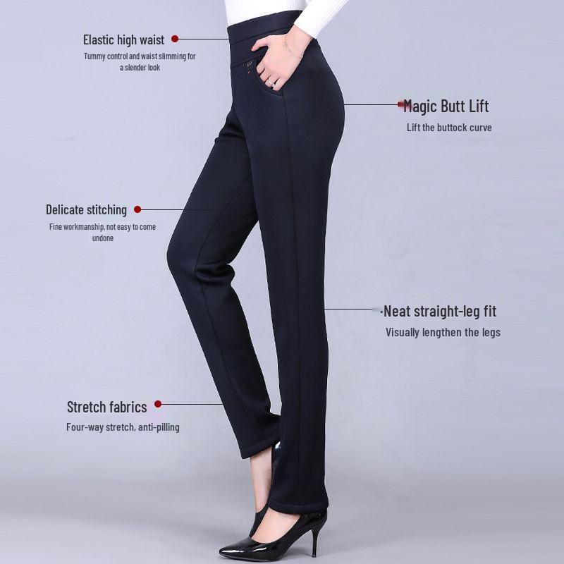 2026 Women's Plus Size Straight-Leg Elastic Waist Pants for Spring/Autumn - Loose Fit for Middle-Aged & Elderly