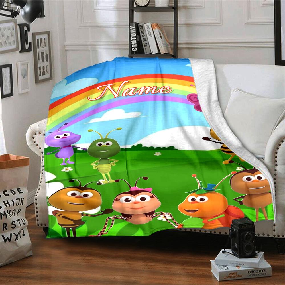 Custom Name Bugs Garden Party Blanket For Couch Bed Plush Cozy Fuzzy Blanket Super Soft Warm Blankets For Fall And Winter 09167