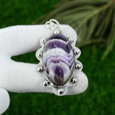 Crown Chakra Chevron Amethyst Stone Wedding Wife Bezel New Pendant 925 Silver