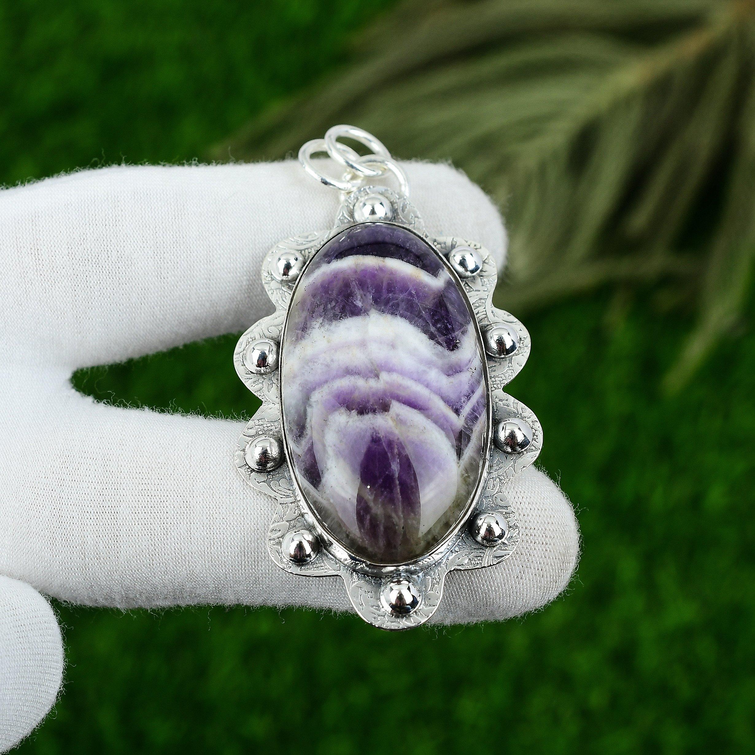 

Crown Chakra Chevron Amethyst Stone Wedding Wife Bezel New Pendant 925 Silver