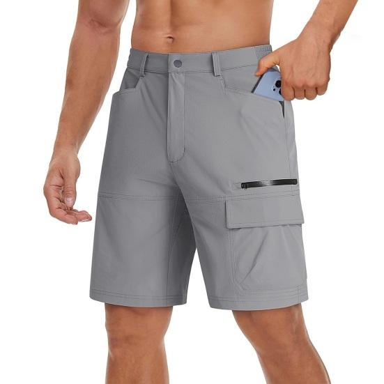 Men Cargo Shorts Button Zipper Design Outdoor Travel Fly Multi-Pocket Shorts Pure Color Wide Leg Summer