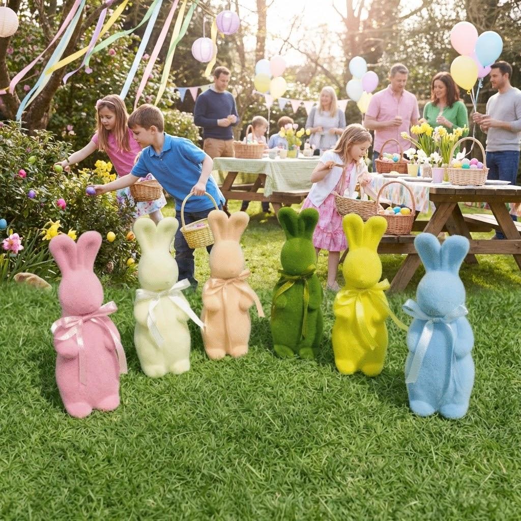 Schaumstoffmaterial Beflocktes Osterhase Dekor Oster Stehender Hasenstatue Mit Fliege Oster Tischmittelpunkt Hase Tischfigur