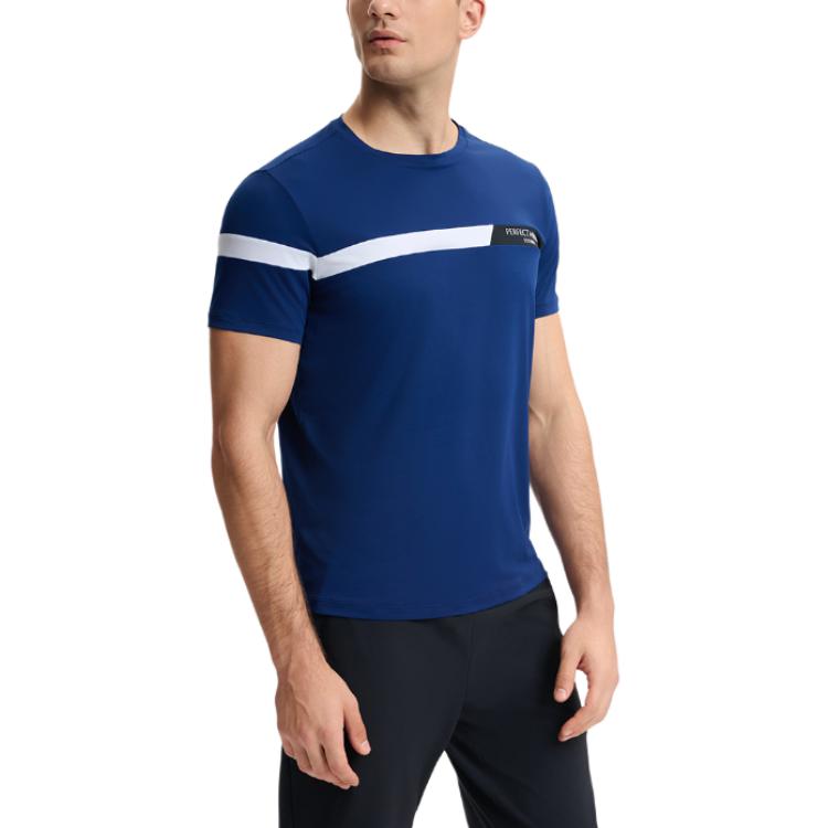FILA Tennis Series Comfortable Knitted American Color Block Casual Short Sleeve T-Shirt Men Tops Star-Blue A11M513102F-DB