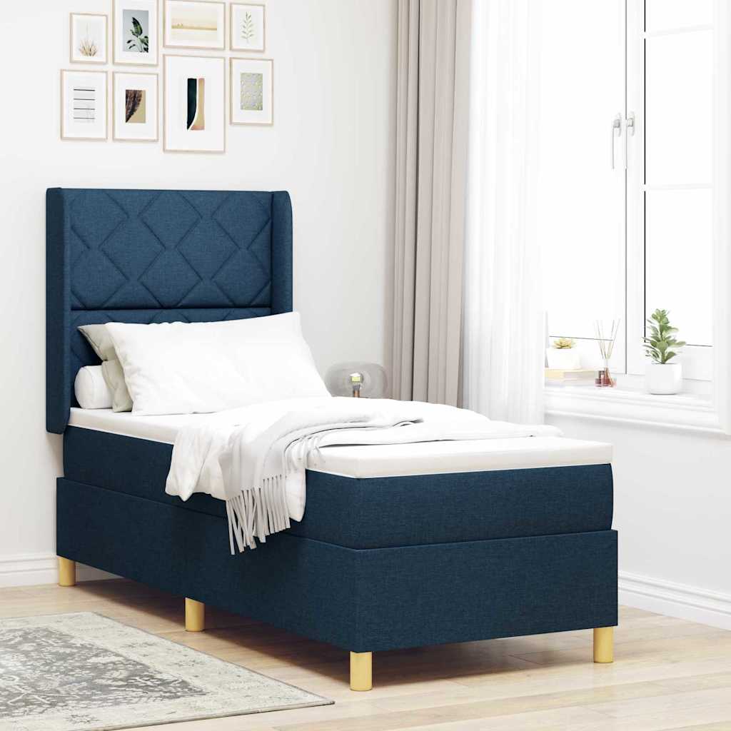 Box Spring Bed with Headboard Blue 80 x 200 cm Fabric