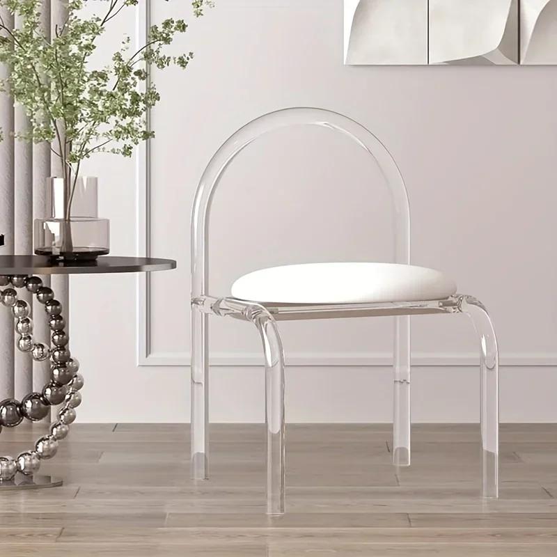 Acrylic vanity chair, white flannel transparent chair, bedroom, living room, office transparent vanity chair