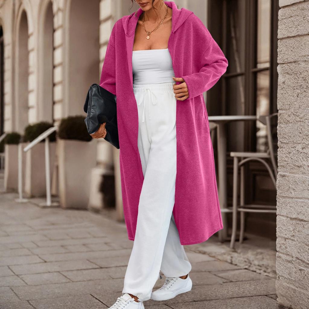 Women's Fashionable Casual Long Cardigan With Long Sleeves In Solid Color