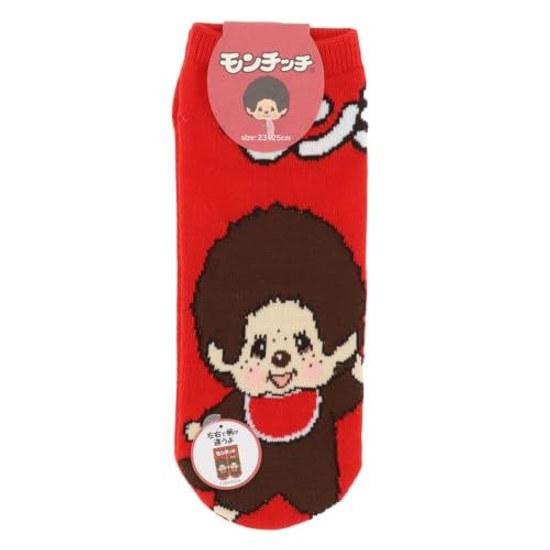 Monchhichi High Touch Pattern Socks Left Right Different Designs 23-25cm Sneaker Length Red Women