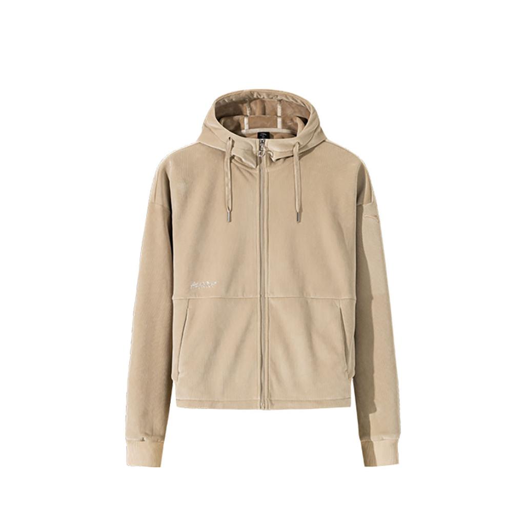 Anta Training Series Solid Color Zipper Hooded Comfortable Breathable Fleece Thick Warm Jacket Women jackets Walnut-Khaki 162447726N-1