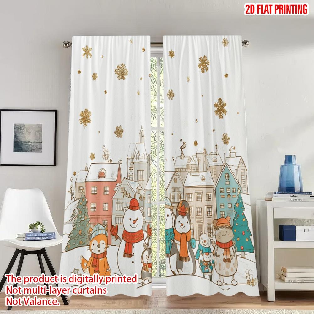 

2pcs 2D flat printing Christmas Hot Curtains cute cartoon animals winter holiday Digital Printed Polyester Drapes Festive 100*130 HOOK 1pcs