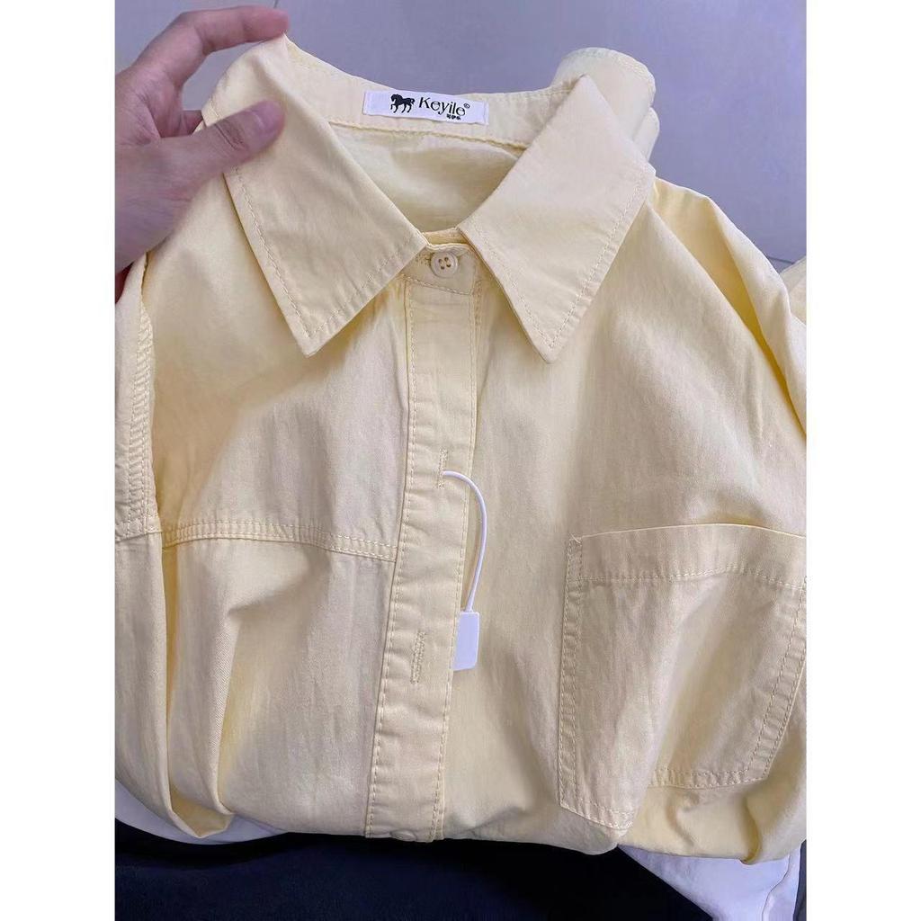 

Весна Осень Длинный Рукав Белая Рубашка Женская Корейская Мода Карманы Свободная Повседневная Простая Рубашка Женская L