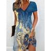 Women Short Sleeve V-Neck A-Line Dress Marble Pattern 3D Print Dress 2025 New Oversizd Casual Elegant Female Mini Dress Vestidos