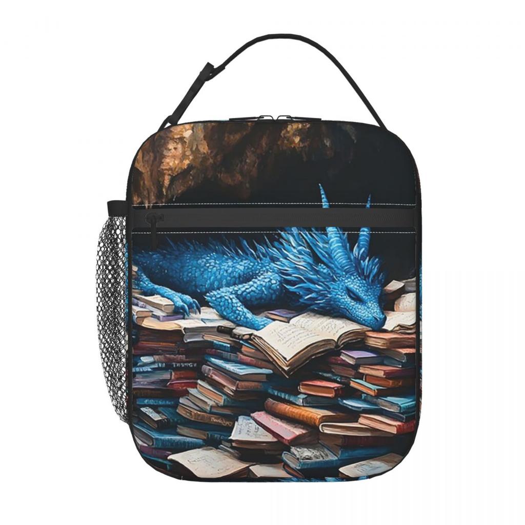 Sücher Drache Schläft Auf Einem Buch Isolierte Lunchtasche für Damen Kinder Auslaufsichere Lebensmittelboxen Thermische Brotdose Tragetasche