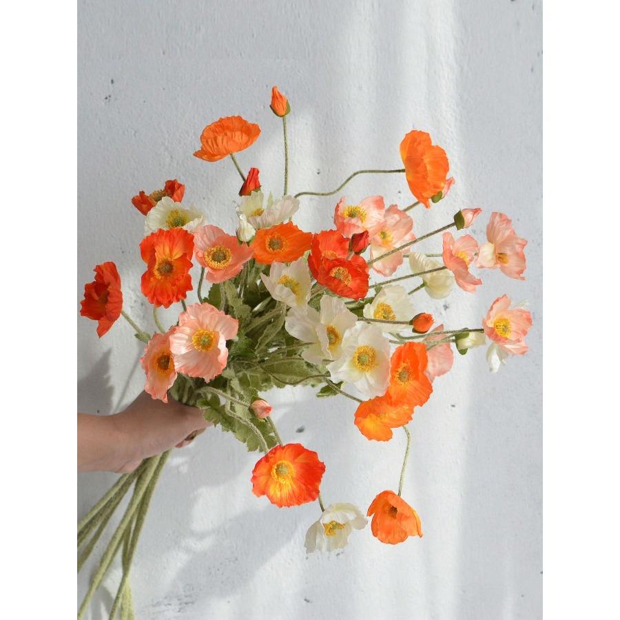 Artificial Corn Poppy Flower Bouquet with Realistic Touch and Flocking Long Stem, Which Is Made of Plastic.For Weddings, Proposals, Spring, Birthdays