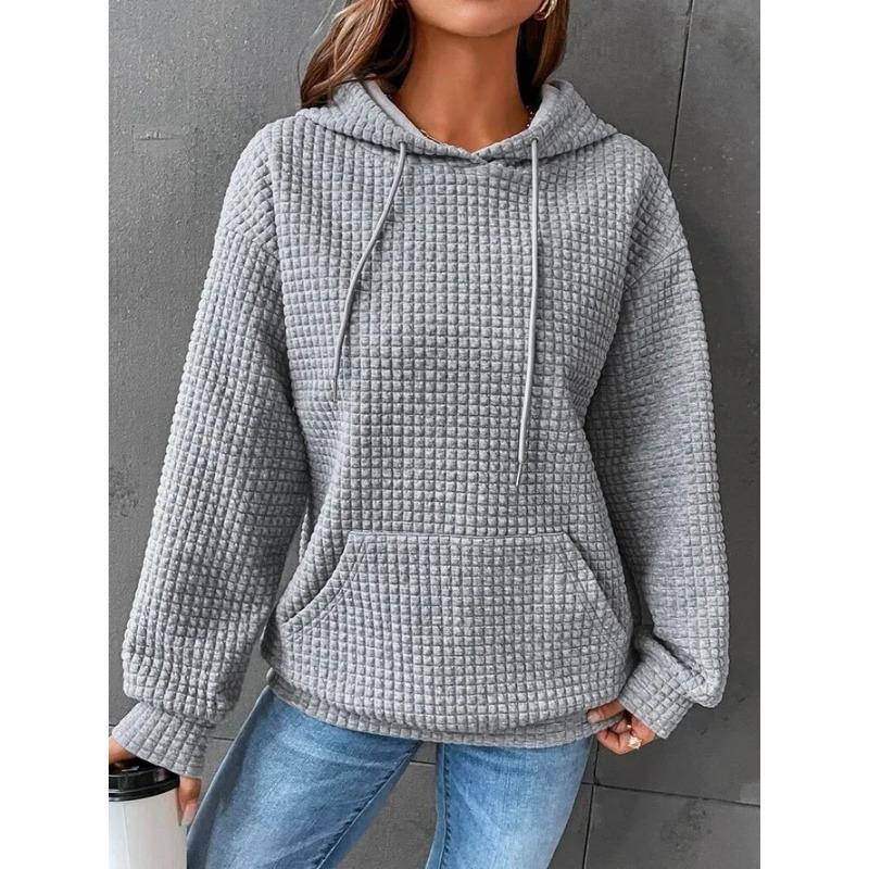 Relaxed Fit Pullover Hooded Long Sleeve Sweater Womens Drawstring Shoulder Kangaroo Pocket Hoodie