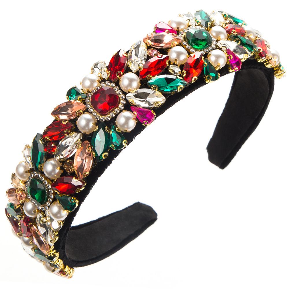 Baroque Velvet Full Diamond Headbands Pearl Shimmering Court Style Hair Accessories For Women's Party Hairband Hair Band Hoop