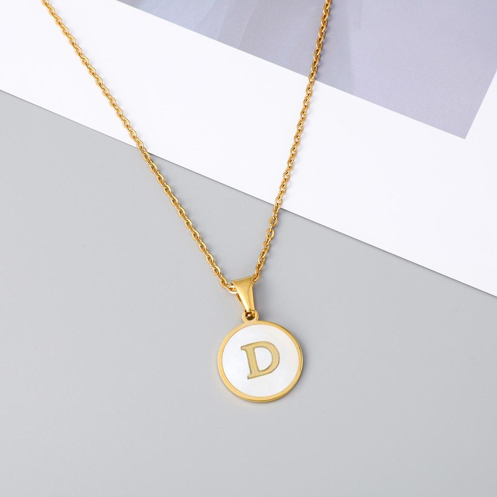Stylish Stainless Steel Shell Letter Necklace For Women Round Titanium Steel Pendant Necklace With English Alphabet Letters