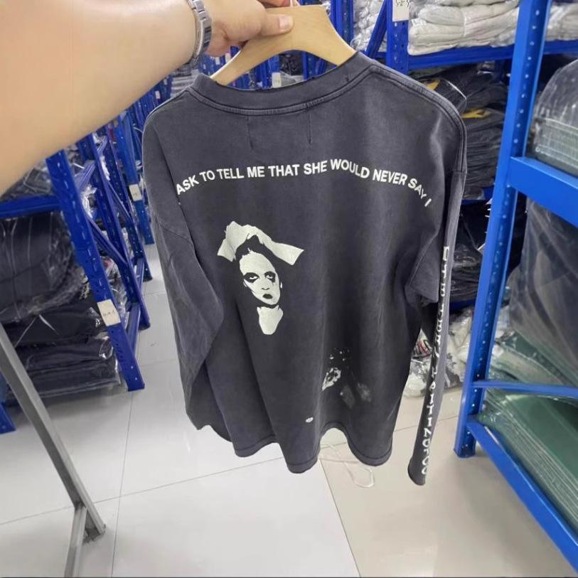 ERD Retro Wash Letter Print Drop Shoulder Long Sleeve T-shirt for Men