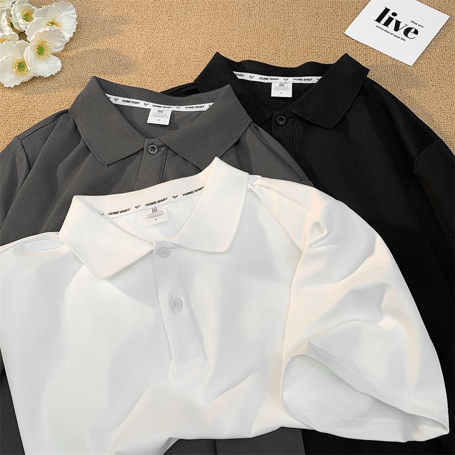 Minimalist Solid Color Turn-down Collar Short Sleeve Polo Shirt for Men Business Summer Casual Ins Versatile Commuter Half Sleeve T-shirt Top