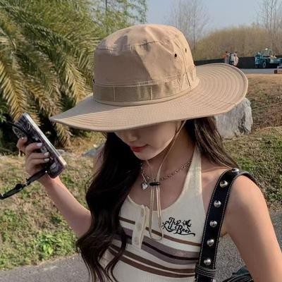 Summer Breathable Bucket Hat Big Eaves Sun Hat Spring and Autumn Outdoor Mountaineering Fishing Sun Hat Western Cowboy Hat