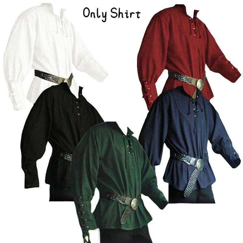 Men's Vintage Loose-fitting Shirt With Retro Stand Collar And Tie Belt