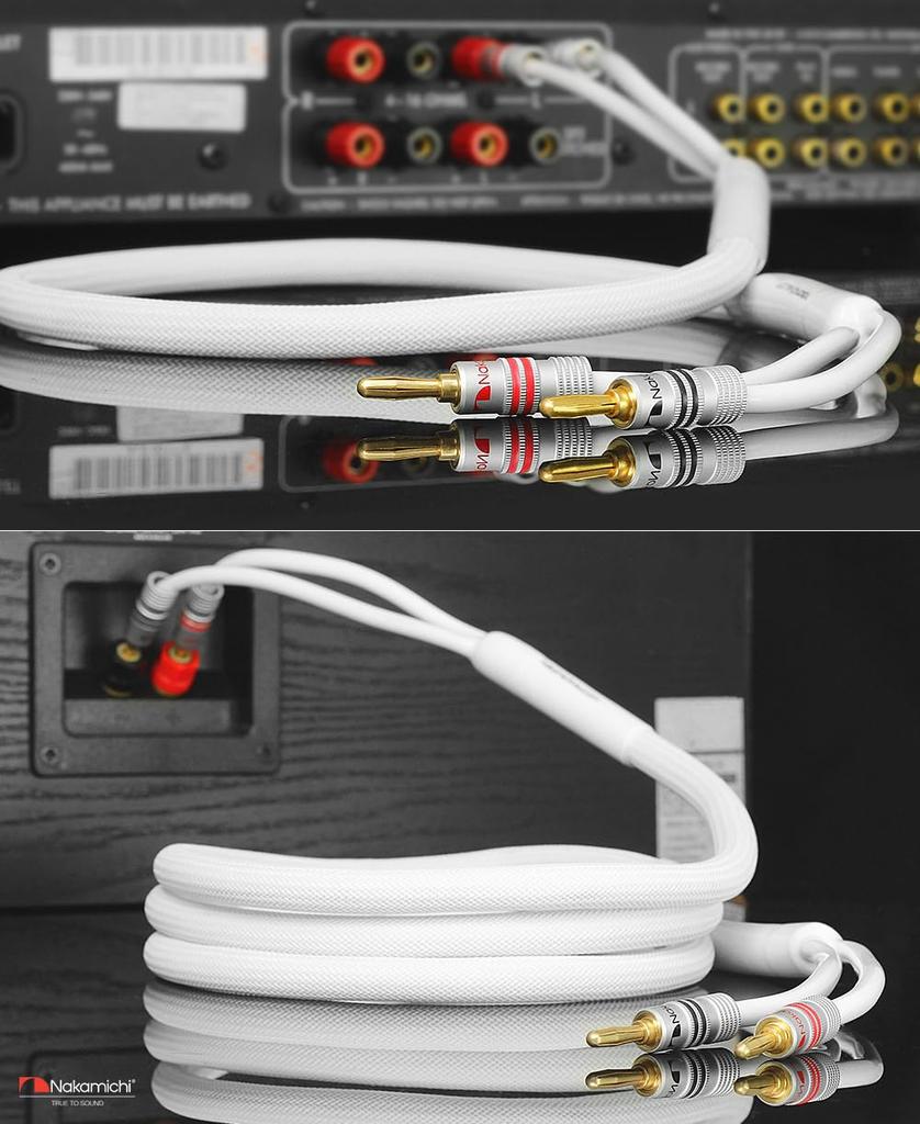 Nakamichi Excel Series 24k Gold Plated Banana Plugs and Speaker Cable Wire Oxygen Free Copper Heavy Duty Braided for Amplifier Home Theater Black