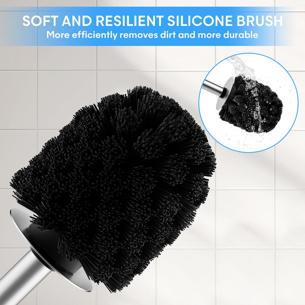 Siapapla SUS304 Stainless Steel Toilet Brush with Stylish Toilet Toilet Bowl Cleaning Brush and Holder Silver Case, Brush, Set, 360° Brush, (Nylon