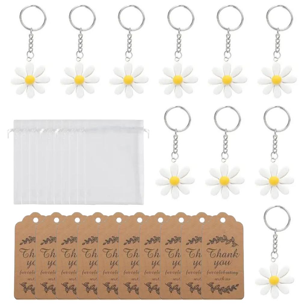 Pack of 30 Daisys Florals Keychains with Gratitudes Cards Handmade Party Favors Stylish Women Bag Key Hanging Ornament