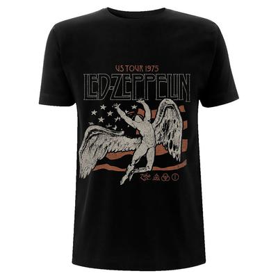 Led Zeppelin T-Shirt US Tour 1975 Rock Band New Black Official