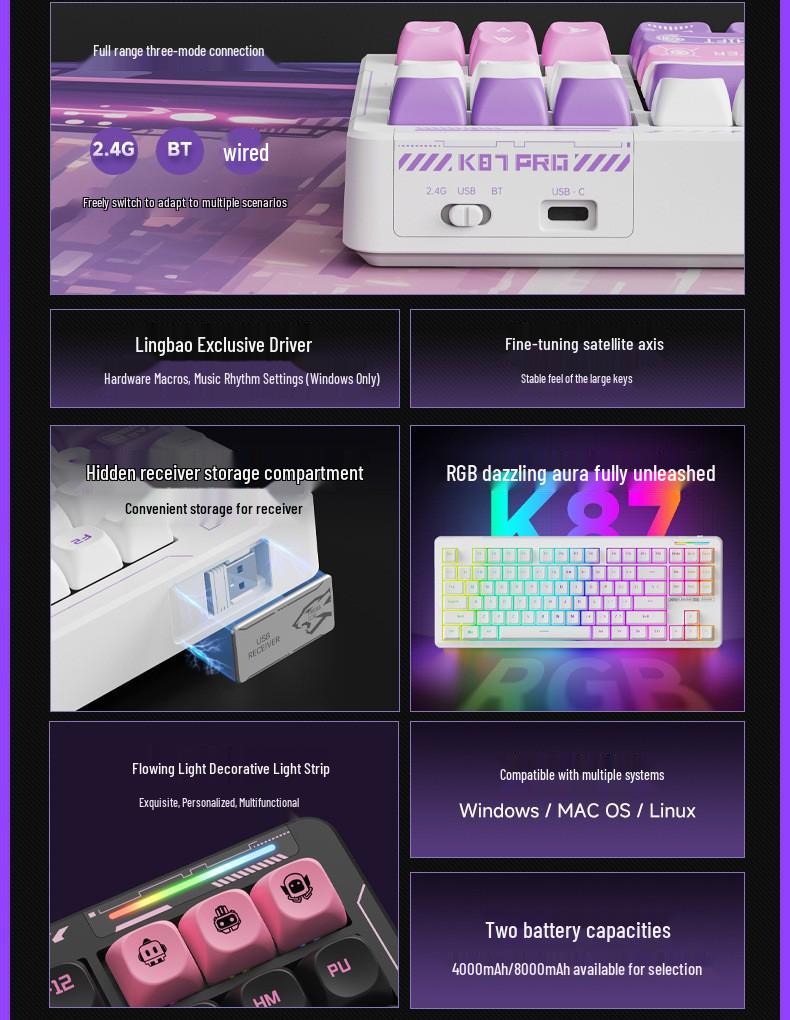 K87 Tri-Mode Customizable Bluetooth Wireless Mechanical Gaming Keyboard