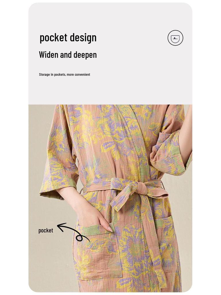 Pure Cotton Double Gauze Chinese Style Couple Bathrobe - Spring/Summer, Thin, Absorbent, Quick-Drying Pajamas/Homewear