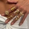 6Pcs/Set Vintage Gold Color Starfish Shell Rings Set For Women Exaggerated Metal Large Pearl  Star Knuckle Rings Beach Jewelry