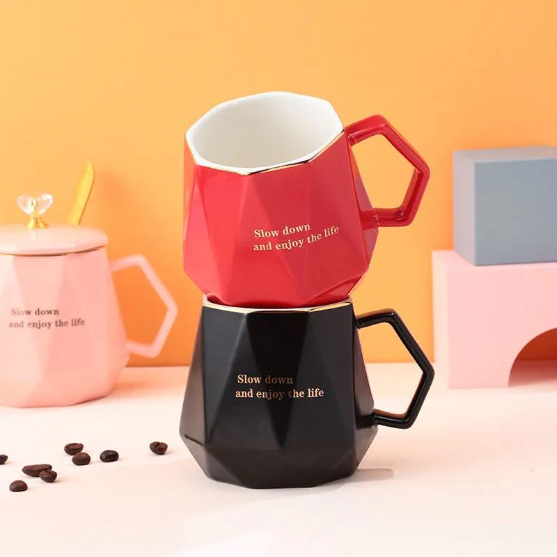 Tasse à café avec couvercle, cuillère, tasse en céramique, Style européen, étudiante coréenne, grande capacité, tasse à thé, eau potable à la maison