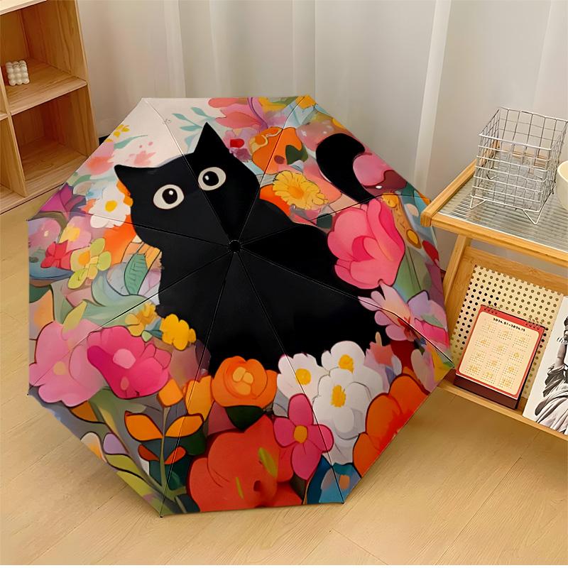 

Fire Wolf Night Cat Printed umbrella windproof folding umbrella portable sun and rain umbrella suitable for gifting