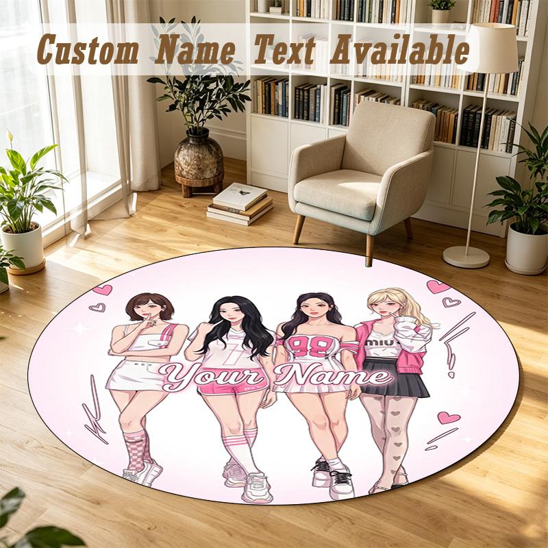 Round Rug Custom Nameaespa Pattern Non Slip Carpet Home Floor Decor