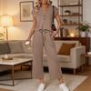 Zweiteiliges Set für Damen Sommer Lässig Passende Loungewear Ärmelloses V-Ausschnitt-Oberteil Weit Bein Hosen Urlaubsreise Outfits