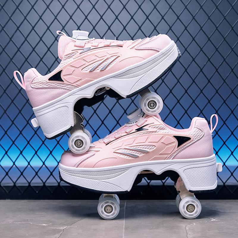 Boys/Girls Skate Roller Shoe Four-wheel Dual-use Roller Skates Double Row Walking Shoes Roller Skates Boys Skate Shoes Girl Skate Shoes