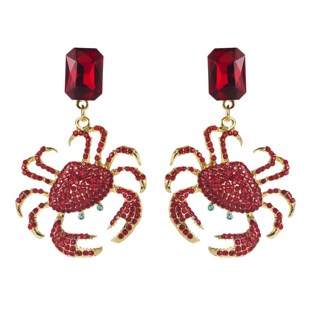 Fashionable Personality Exaggerated Summer Ocean Vacation Style Crab Earrings Geometric Light Luxury High-end Full Diamond Earrings for Women