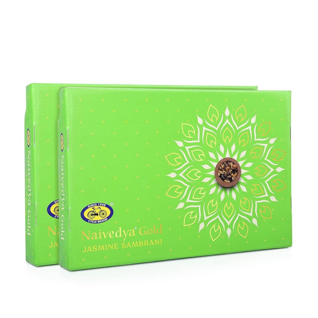 Cycle Pure Naivedya Gold Jasmine Sambrani Dhoop Cups Pack of 2 18 Pcs Charcoal-Free Havan Rituals