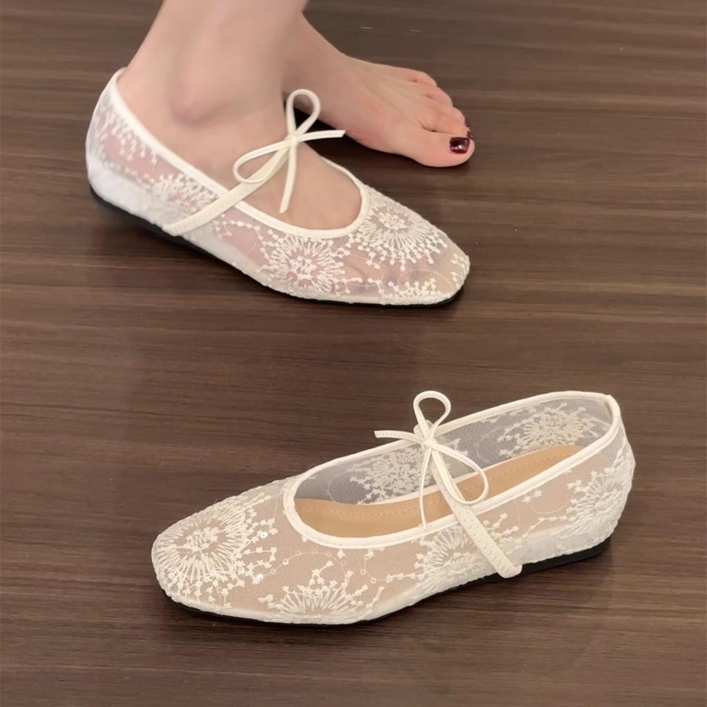Inner height increase French gentle evening shoes women's shoes 2025 new spring mesh breathable square head Mary Jane single shoes