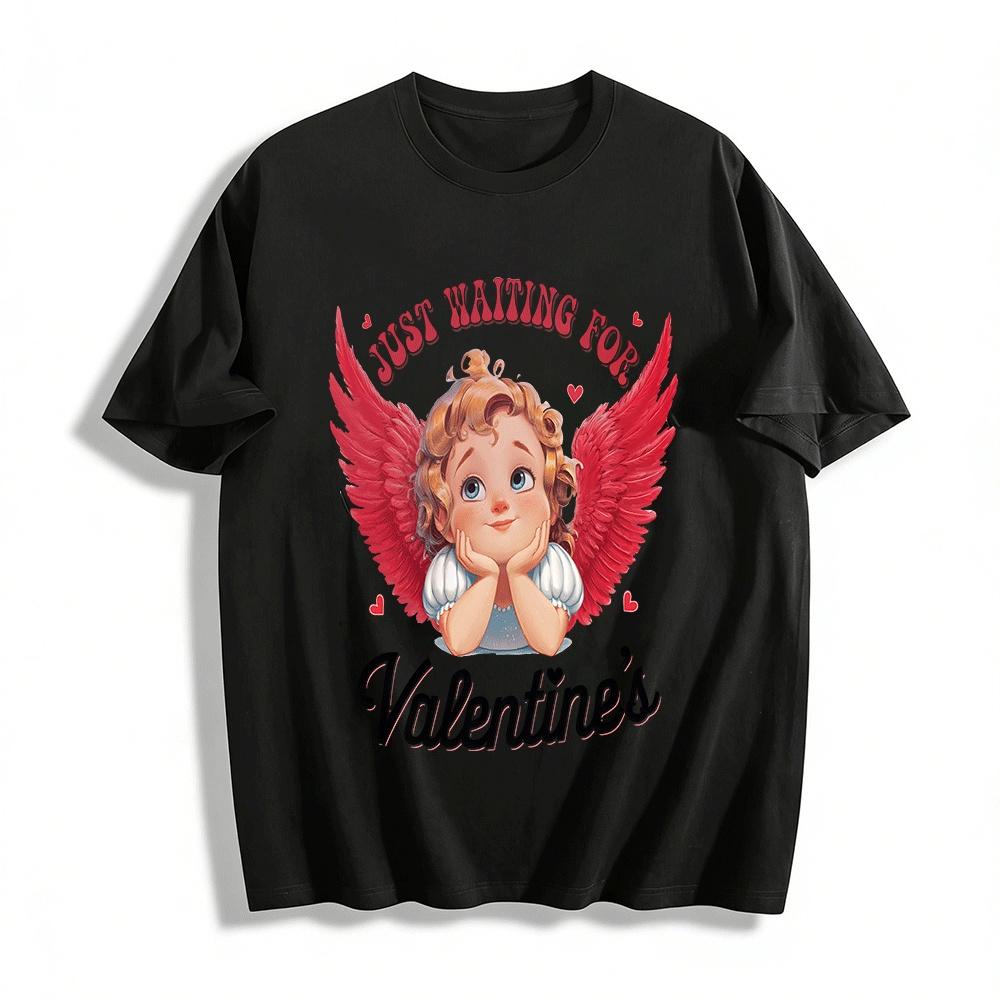 Cute Red Winged Cherub Print Top Just Waiting For Valentine s Pure cotton T-shirt XXS