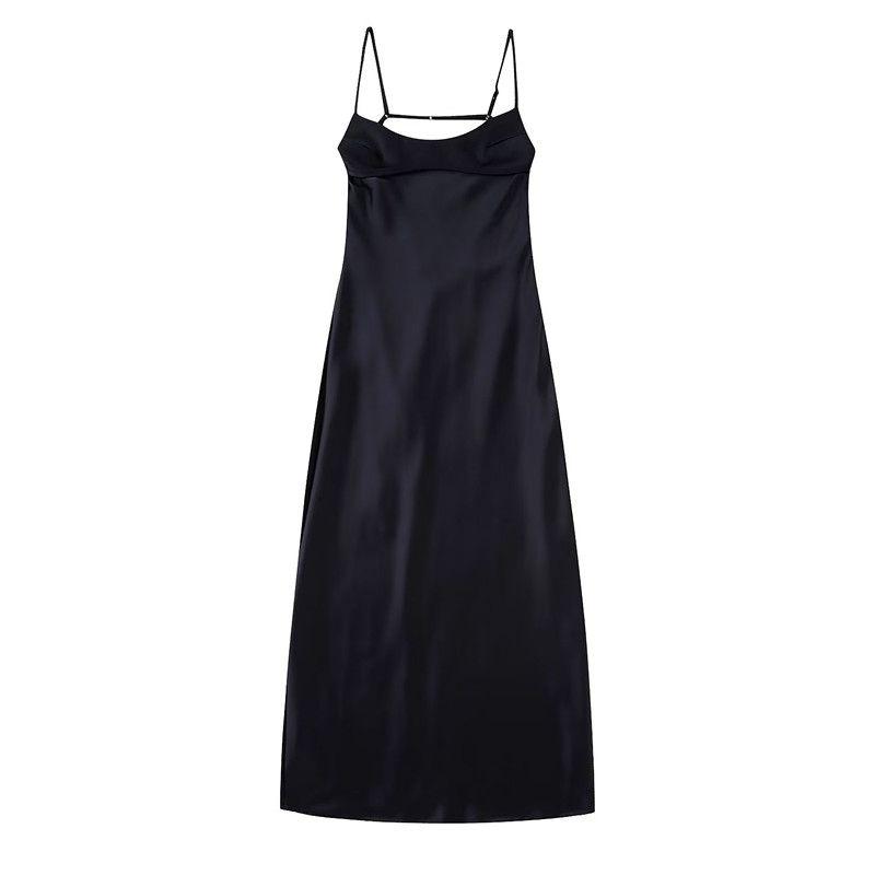 

Осеннее новое женское платье в западном стиле, черное, с ажурным дизайном, из шелковистого атласа, 4432201 800 Black M