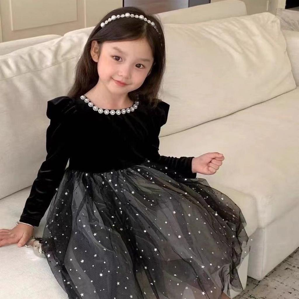 Girls Dress Spring Autumn Children's Little Black Dress Temperament Long Sleeve Super Princess