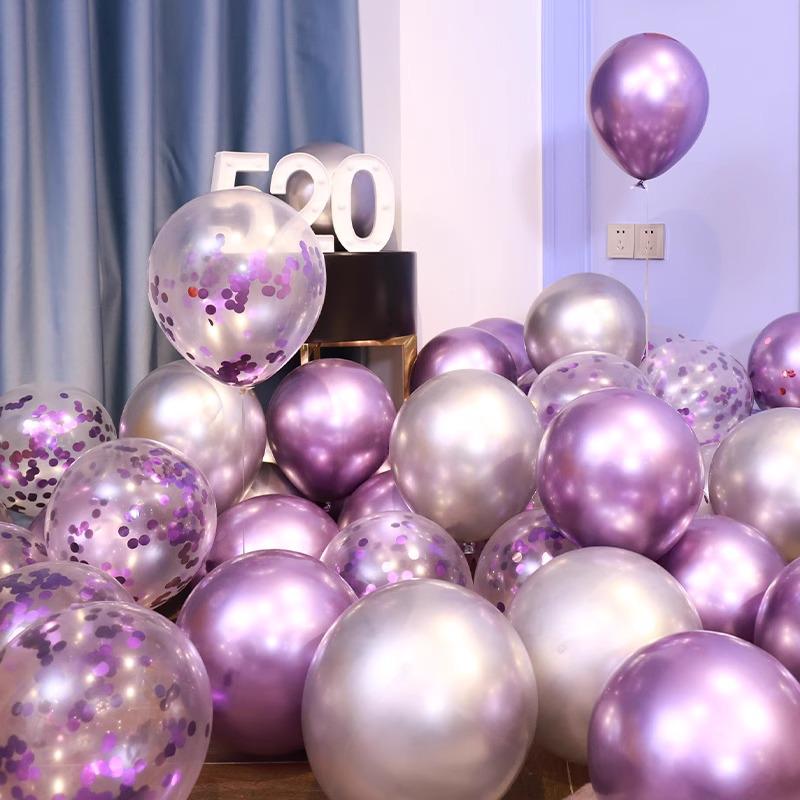 Metallic Silver & Purple Sequin Balloons for Events & Celebrations