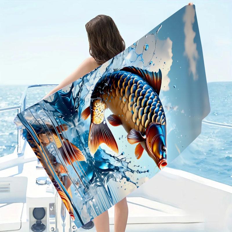 1 Extra-Large Beach Towel - Soft velour microfiber, sand-resistant and absorbent, features a carp pattern, suitable for the b