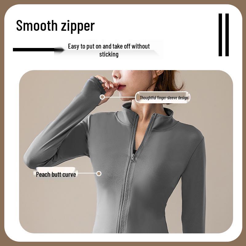 Women's Quick-Dry Zip-Up Sports Jacket with Stand Collar and Long Sleeves for Running and Yoga