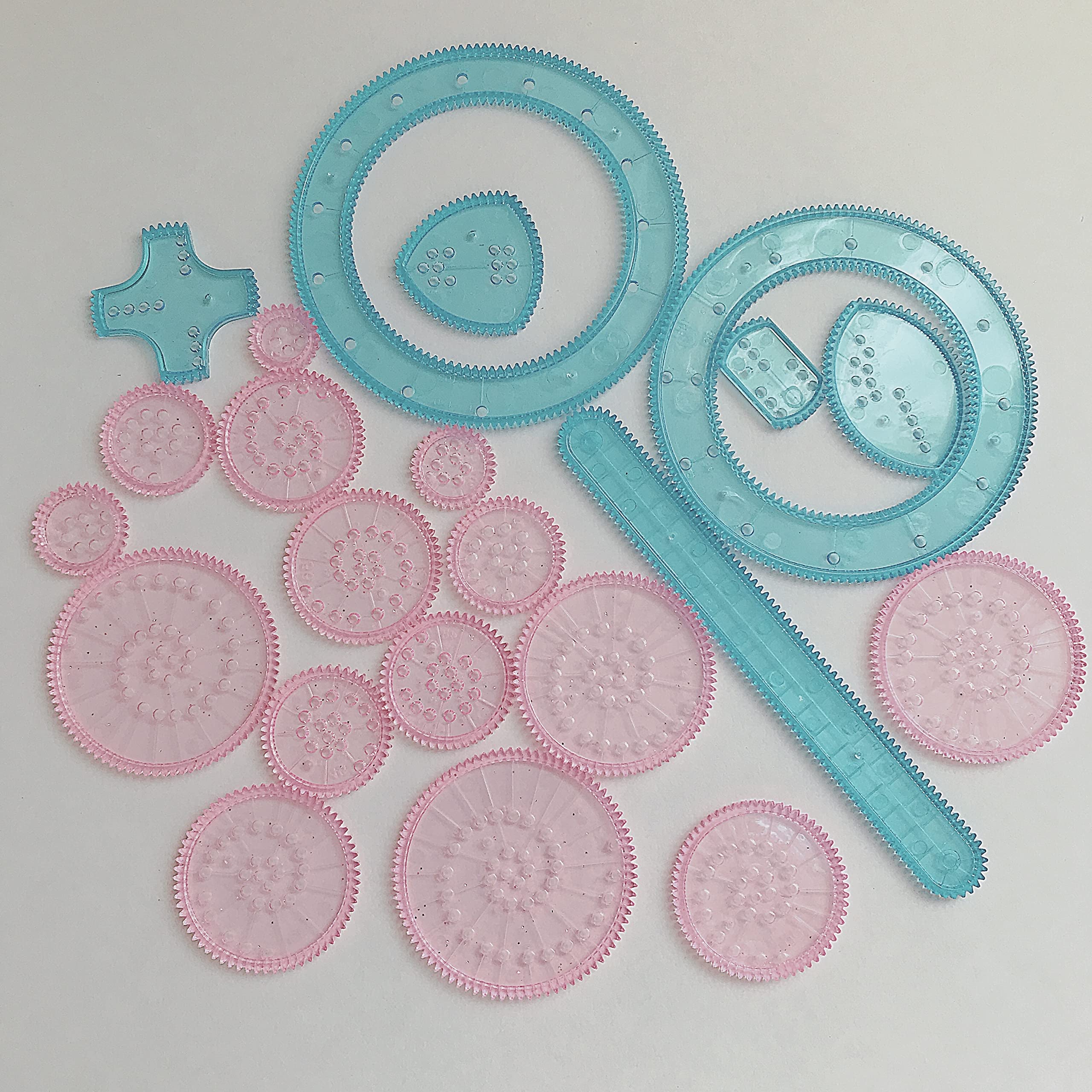 

22 parts spirograph ruler geometric pattern twirl ruler and (pink blue)