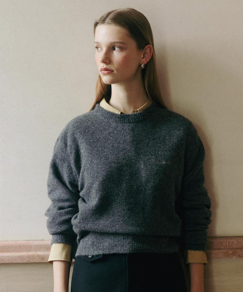 Tudument Wool Round Knit Pullover Charcoal