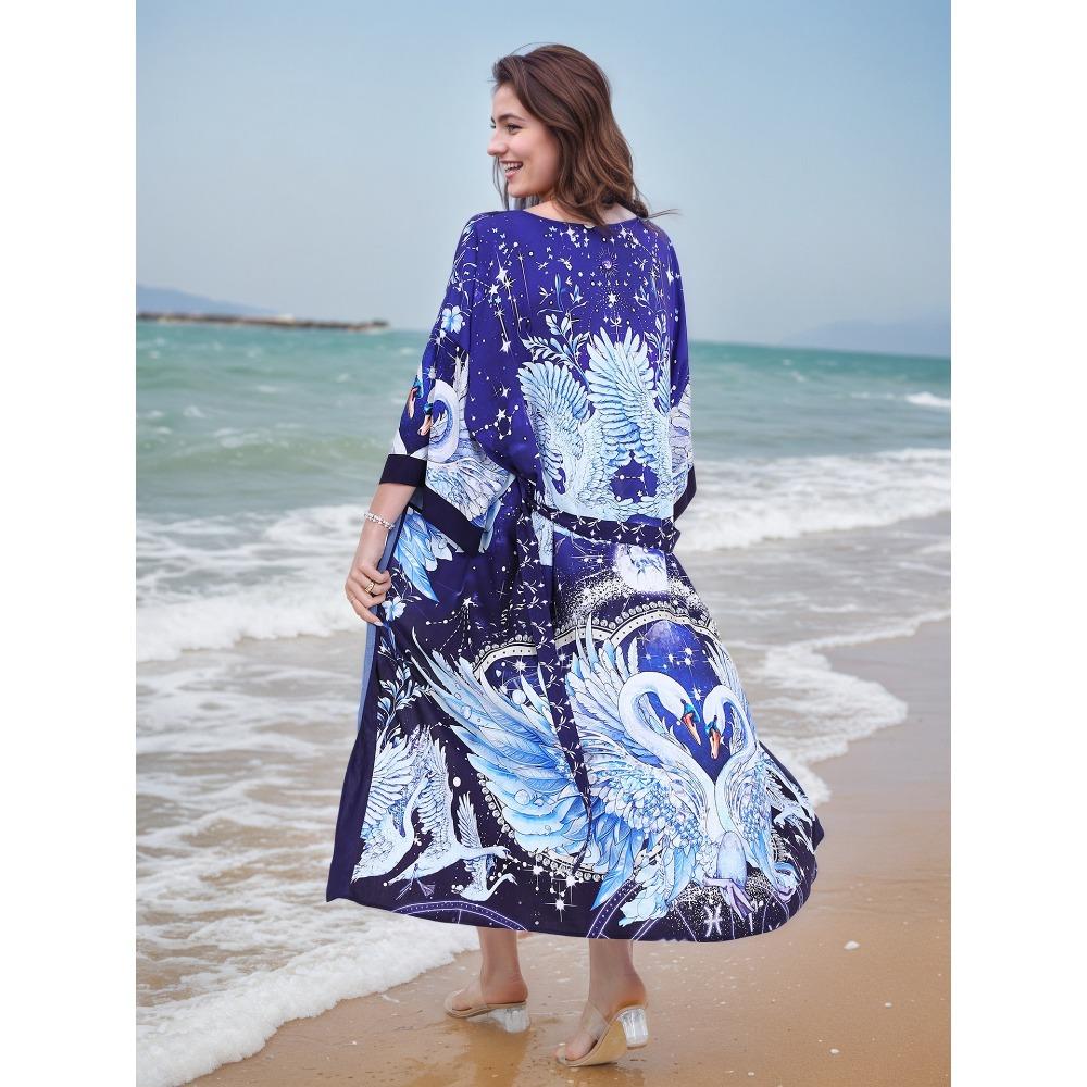 Plus Size Boho Kaftan Dress, Women's Plus Maxi Cover Up Dress