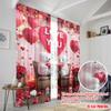 2pcs,2D Plane Printing Curtain Popular Bear Valentines Day Durable 100% Polyester Fabric (without Rod) Decorations Inside for