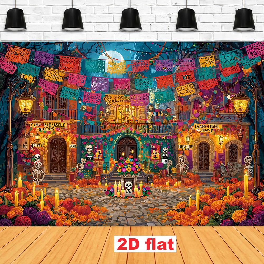 1 PC, polyester material, a Mexican-style Day of the Dead decoration background cloth, altar pattern design